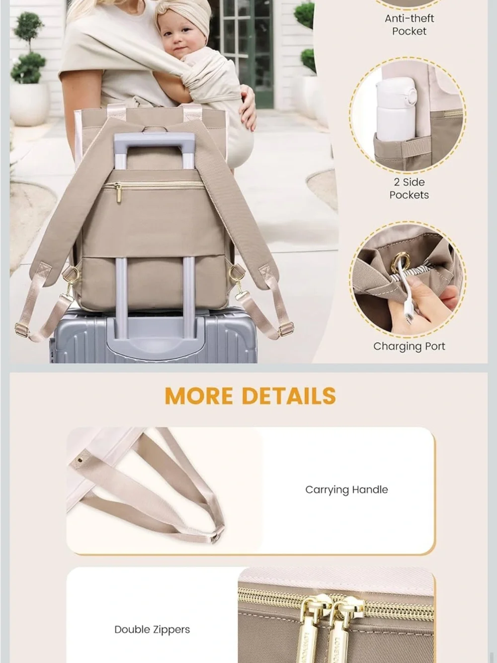 Beige & Tan Men's Tote Backpack